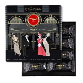 Maxim's de Paris, Small Black Tin of 16 Dark Chocolate Lace 'Crêpes' (Cookies), Individually Wrapped, Imported, 2.8 oz