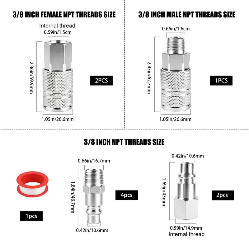 3/8 Inch High Flow Air Hose Fittings Set Includes 3