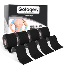 Gotaqery Kinesiology Tape (4 Rolls Pack), Waterproof Elastic Muscle Support Tape for Exercise, Sports & Injury Recovery, Breathable & Latex Free, 5cm x 5m Per Roll (Black)