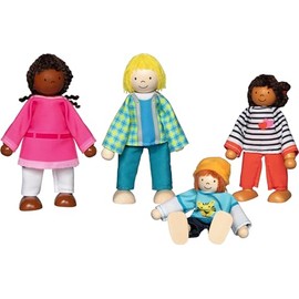 goki 51463 - High-Quality Bending Dolls Intercultural Family - Doll Set with 4 Dolls: Mum, Dad, 2 Children Made of Wood - Movable Figures for Dolls Houses