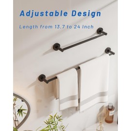 Fixsen Adjustable Towel Bar, Bathroom Towel Holder from 13.7 to 24Inch, SUS304 Stainless Steel Single Towel Racks for Bathroom, Heavy Duty Wall Mounted (Matte Black)