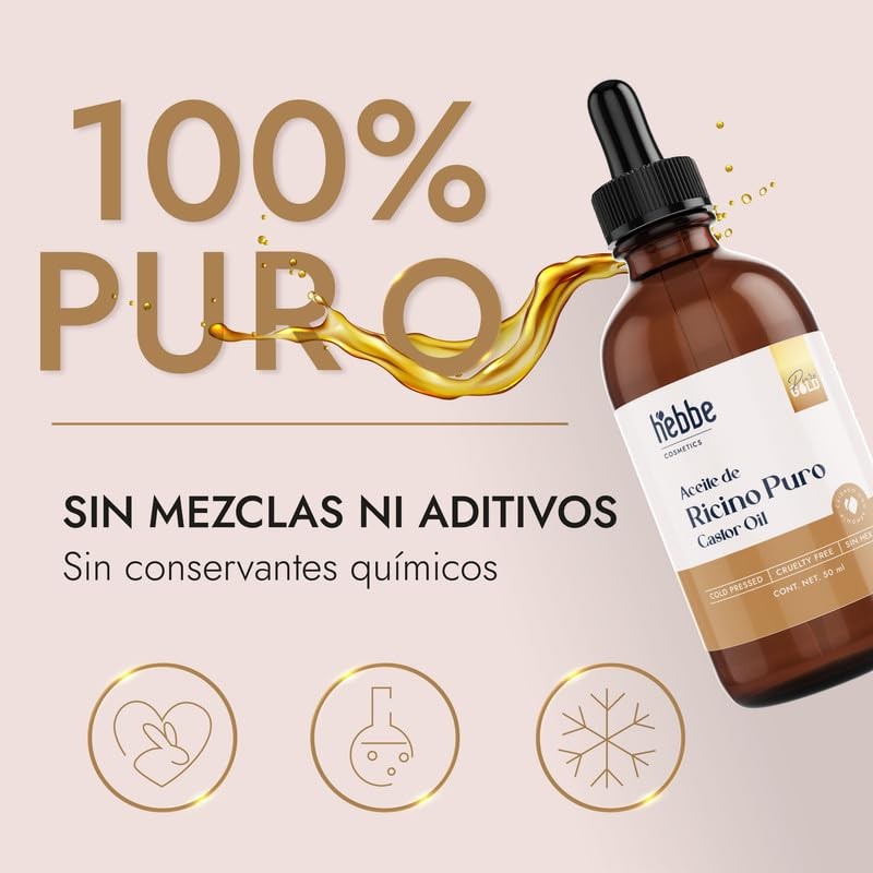 Hebbe - Aceite de Ricino 50 ml. 100% Puro, Hidratante