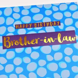 Happy Birthday Brother-in-Law, Blue Dots, Greeting Card with Text Foiled in Shiny Gold