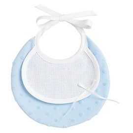 FILET - Small round bib made of soft fabric with 3D effect with Aida insert for embroidery, lace closure, ideal for babies, made in Italy, light blue