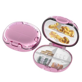 VirgoCCY Travel Pill Organizer, 6 Compartments Portable Pill Case, Luxury Plating Design, Weekly Pill Organizer, Vitamin Planner, Large Capacity Pill Box for Fish Oils, Pink