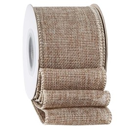 Apricot Burlap Ribbon 2-1/2 Inch, Natural Solid Ribbon with Wired Edge for Big Bow, Wreath, Christmas Tree, Outdoor Decoration, 10 Yards/Roll.