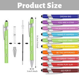 TACYKIBD 10 Pieces Quotes Pen Inspirational Ballpoint Pen with Stylus Tip, Funny Touch Stylus Pen, Metal Motivational Messages Pen, Black Ink Motivational Pens for Office Colleagues Women Men Gifts