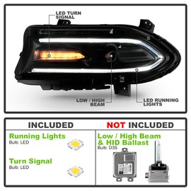 ACANII - For [HID/Xenon Model] 2015-2018 Dodge Charger LED DRL Tube Projector Headlight Headlamp Driver Side, w/o Logo