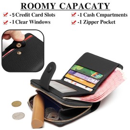ANYWN Women's Small Soft Leather Purse Small Purse Women's Mini Purse with Large Zip Coin Compartment, black, Compact