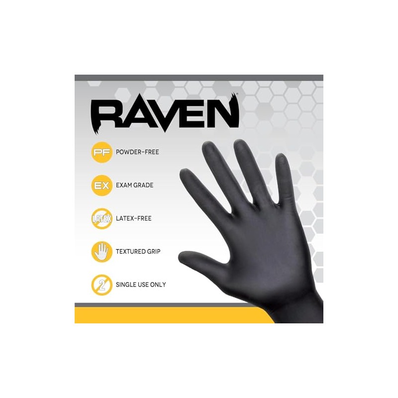 SAS Safety 66519 Raven Guantes desechables de nitrilo sin polvo,