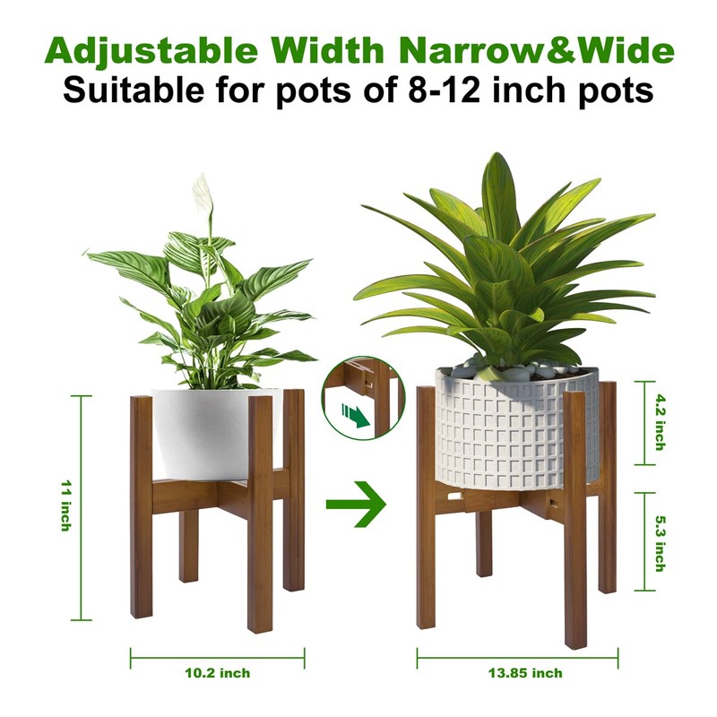 Rnined Adjustable Plant Stand Indoor,Bamboo Mid Century Modern Plants Stands,