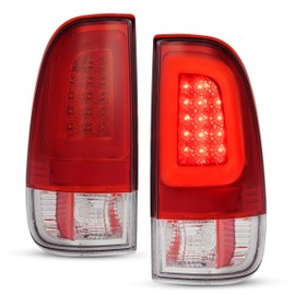 HECASA LED Pair Tail Lights Compatible with 2008-2016 Ford F250 F350 F450 F550 Super Duty Tail Lamp w/LED Tube Bar LH & RH Red Lens Chrome Housing Replacement for FO2800208 FO2801208
