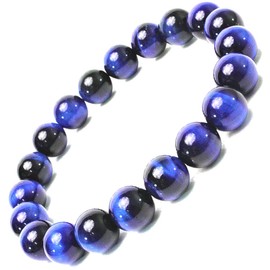 Happy Bomb Indigo Blue Tiger Eye, Large, 0.4 inches (10 mm), Success Luck, Competitive Luck, Natural Stone, Power Stone, Bracelet, Inner Circumference 6.7 inches (17.0 cm)