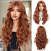 OUFEI Auburn Long Wavy Wig for Women with Curtain Fringe