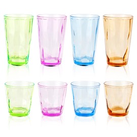 OT-NVWOZR Set of 8 Colorful Acrylic Drinking Glasses, 7Oz & 16Oz Plastic Tumblers Outdoor Cups for Kids, Unbreakable Glasses Drinkware Reusable Water Cups BPA Free Dishwasher Safe