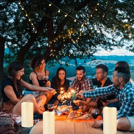 Waterpoof Flameless Remote Control Candles 12PACK（D3''*H5.5''） Battery Operated Flickering LED Pillar Candle，plastic with 10-Key 24Hours Timer for Outdoor/Indoor Party Garden Lanterns Porch Ivory