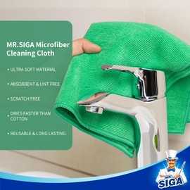 MR.SIGA MR.SIGA Mikrofaser Reinigungstuch, Allzweck Mikrofasertücher, streifenfreie Putztücher, 12 Stücke, Grün, Größe 32 x 32 cm
