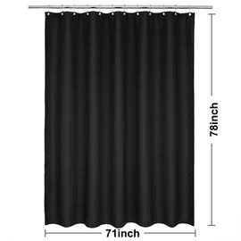 Barossa Design Long Waffle Weave Shower Curtain 71" W x 78" H - Hotel Luxury Spa, 230 GSM Heavy Weighted Fabric, Water Repellent, Black, 71x78