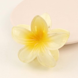 Yellow Hawaiian Flower Claw Clip, Large Claw Clips for Thick Hair, Resin Plumeria and Hibiscus Design with Secure Grip