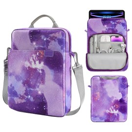 MoKo Tablet Case with Shoulder Strap & Handle, Multiple Compartments, Purple starry sky