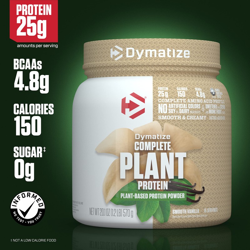 Dymatize Vegan Plant Protein, Smooth Vanilla, 25g Protein, 4.8g BCAAs,
