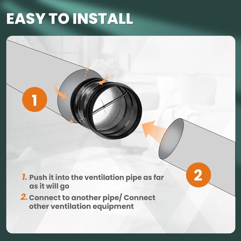 4" Backdraft Damper, One-Way Airflow Duct Insert with Spring-Loaded Aluminum