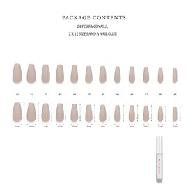 Hypnaughty 24 Pcs Tuscany Nude Matte Luxury Coffin Press-on Nails with Glue (ABS, Nude, Beige, Long)