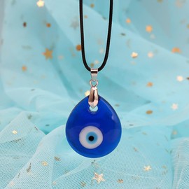 unknows Evil Eye Pendant Necklace Resin Leather Rope Chain Turkish Protect Lucky Necklace for Women Men Gifts blue eye necklace silver