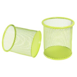uxcell 2Pcs Mesh Pencil Holder, Metal Pen Cup Desk Organizer Makeup Brush Cup Holder for Home, Office, Classroom(Green)