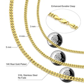 KRKC&CO Cadena Para Hombre, Cadenas Cubana de Oro 18k Chapada/ Plata, Cadena de Acero Inoxidable, Collar Hombre de Estilo Casual Hiphop 2/3/4/5/9mm de Ancho, 46-61cm de Largo, Regalo para Hombre Mujer (5mm-gold-18in)