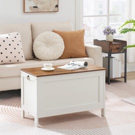 HOOBRO Toy Box, Retro Wooden Look Storage Chest with Safety Hinge, Entryway Storage Bench Supports 220 lb, 29.9 x 15.7 x 18.9 Inches Toy Chest Organizer, Easy Assembly (White and Walnut) WH75CW01G1