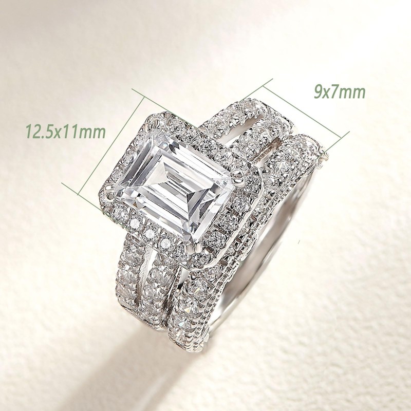 Wuziwen 4 Carat Emerald Cut Sterling Silver Engagement Rings Wedding