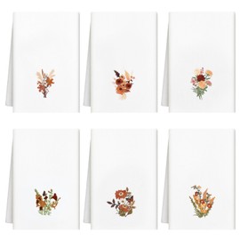 Geyoga 6 Pcs Fall Kitchen Towels Embroidery Floral Autumn Hand Dish Towels Farmhouse Flower Tea Washcloths for Fall Autumn Thanksgiving Day Bathroom Kitchen Home Decor