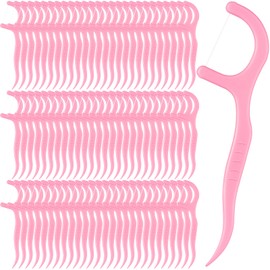 Baderke 200 Count Floss Picks Bulk Non Breakable Tooth Picks Flosser Dental Floss Sticks for Adults Teeth Cleaning Dental Flossers for Family Pack Travel (Pink)