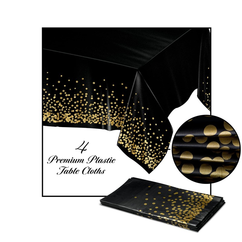 4 Pack Disposable Plastic Tablecloth, Gold Stamping Dot Rectangular Table