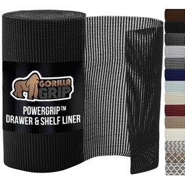 GORILLA GRIP powerGRIP Drawer Shelf and Cabinet Liner, Thick Strong Hold, Non-Adhesive Liners Protect Kitchen Cabinets and Cupboard, Bathroom Drawers, Easy Install, Breathable Mat, 20" x20', Black