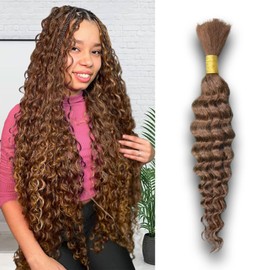 Human Braiding Hair 14 Inch 50 g 1 Bundle Deep Water Wave Bulk Human Hair for Braiding Curly Human Hair for Boho Braids Wet and Wavy Human Hair Extensions No Weft Micro Braiding Hair 30 Brown