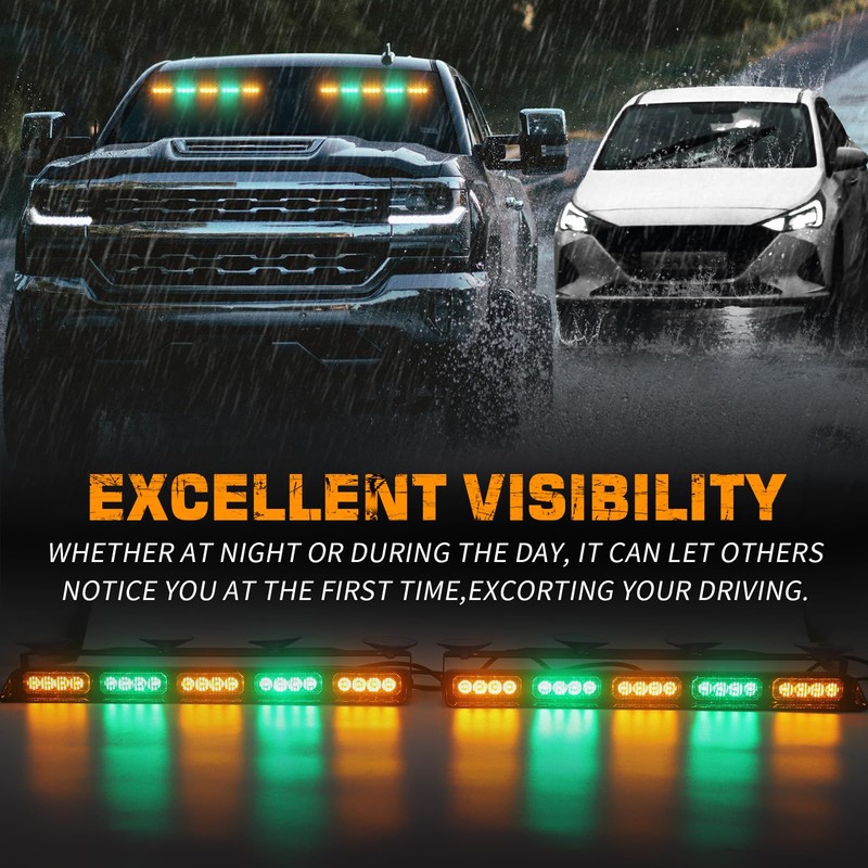 XRIDONSEN 2x 17 inch Amber Green Emergency Lights for Trucks