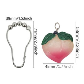 Peach Shower Curtain Hooks Rings for Peach Bathroom Decor, 12 Pcs Rust Proof Stainless Steel Shower Hook for Pink Peach Theme Bathroom Bathtub Shower Rod Decoration, Room Home Curtain Hanger
