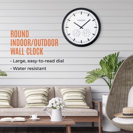 MARATHON Jumbo 20” Indoor/Outdoor Analog Clock with Temperature & Humidity, Black - Large, Easy-to-Read Dial - Water-Resistant Casing - Easy to Mount