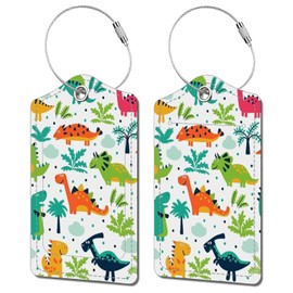Luggage Tags for Suitcases 2 Pack Cute Unique Dinosaur Leather Suitcase Tags with Privacy Labels and Stainless Steel Loop Travel Tags for Luggage Kids Girls Boys Bag Backpack Tags