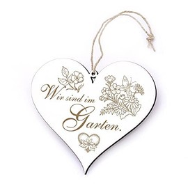 Heart Sign Engraved with Saying "Wir sind im Garten" Door Sign for Hanging 13 x 12 cm | Dekolando Home Accessories (Wir sind im Garten)