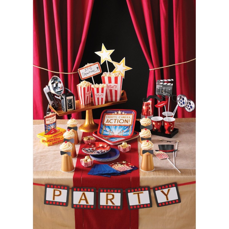 Creative Converting Hollywood Lights Ribbon Banner, One Size, White/Black/Red/Gold