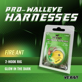 Vexan 6 Pack Glow Walleye Crawler Harnesses, Fire Ant