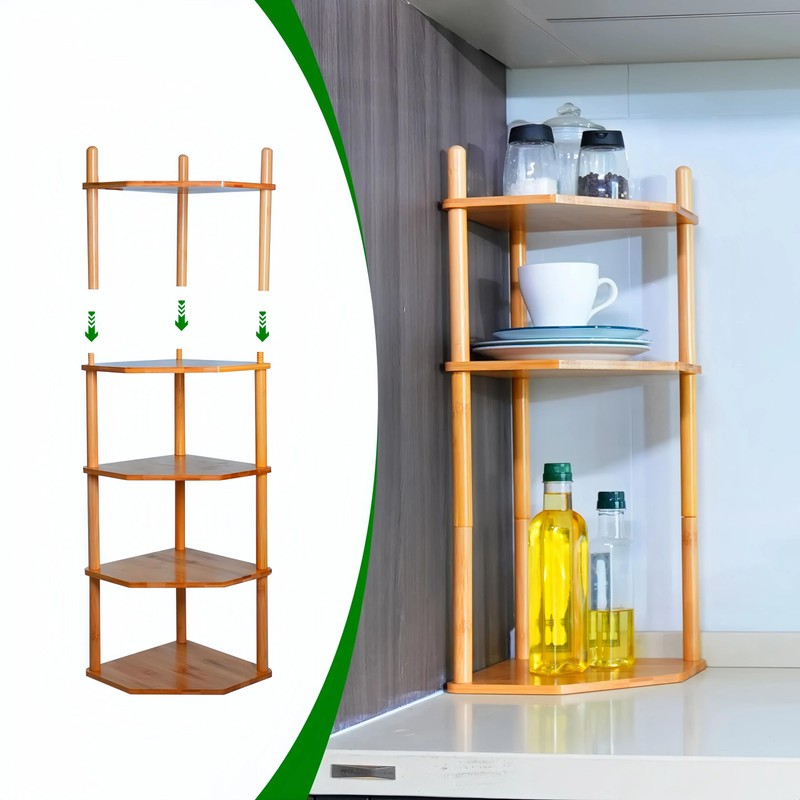 WooFawn Expandable Bamboo Corner Shelf for Cabinet - 2-5 Tiers