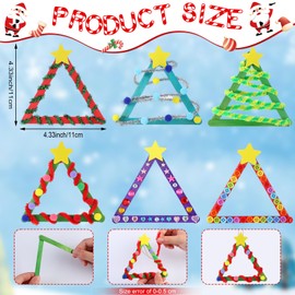 Vertintong 30 Sets Christmas Craft Kits for Kids DIY Stick Christmas Tree Ornaments Decoration Craft Stick Hairball Button Christmas Tree Sticker for Kids Holiday Classroom Activities Party Favors