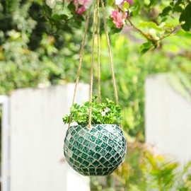 Chonsun Ceramic Hanging Planter Mosaic Hanging Flower Pot Small Plant Pot for Indoor Plant Disco Ball Planter with Drainage