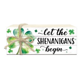 St. Patrick's Day Wooden Decorative Book Stack, Lucky Tiered Tray Decor, Shamrock Faux Books Decor for Home Office Bedroom Table Shelf, Irish Farmhouse Stacked Books Set Gifts -4