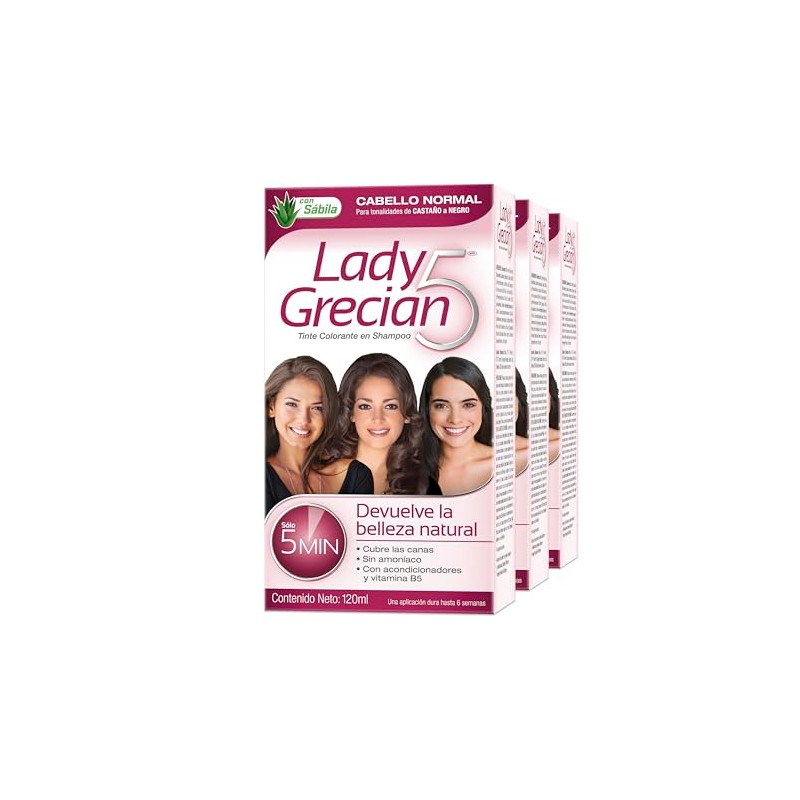 Grecian Lady Grecian 5, Tinte Colorante en Shampoo, Cubre las