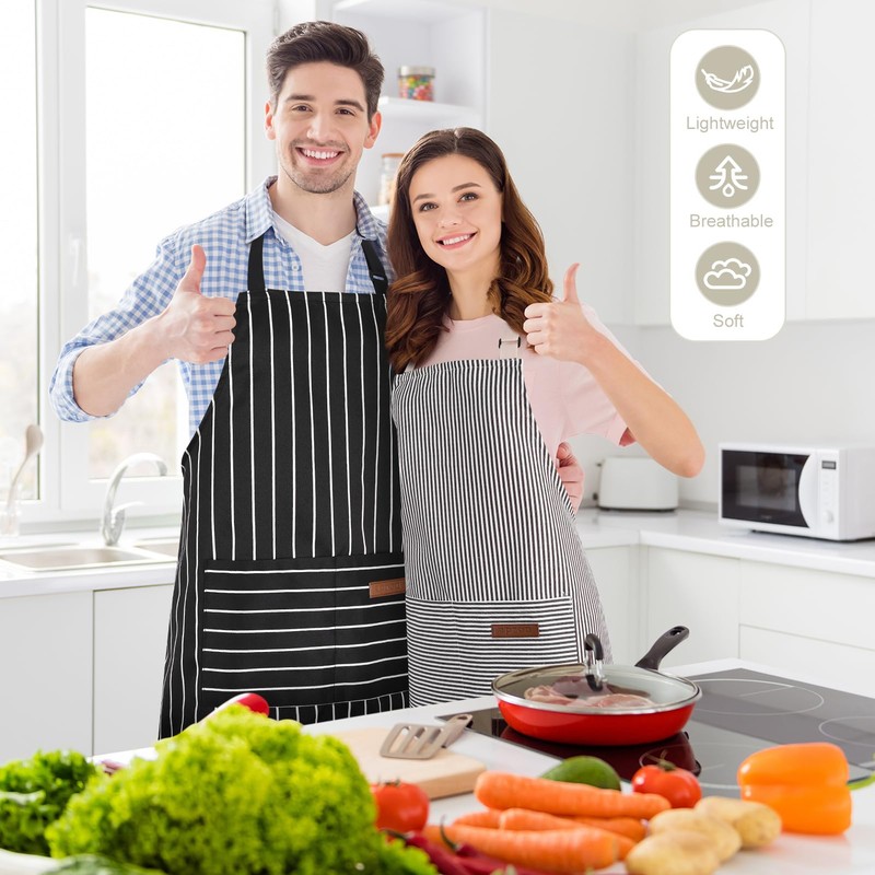 saerryor 2 Pack Unisex Adjustable Bib Apron with Pockets Cooking